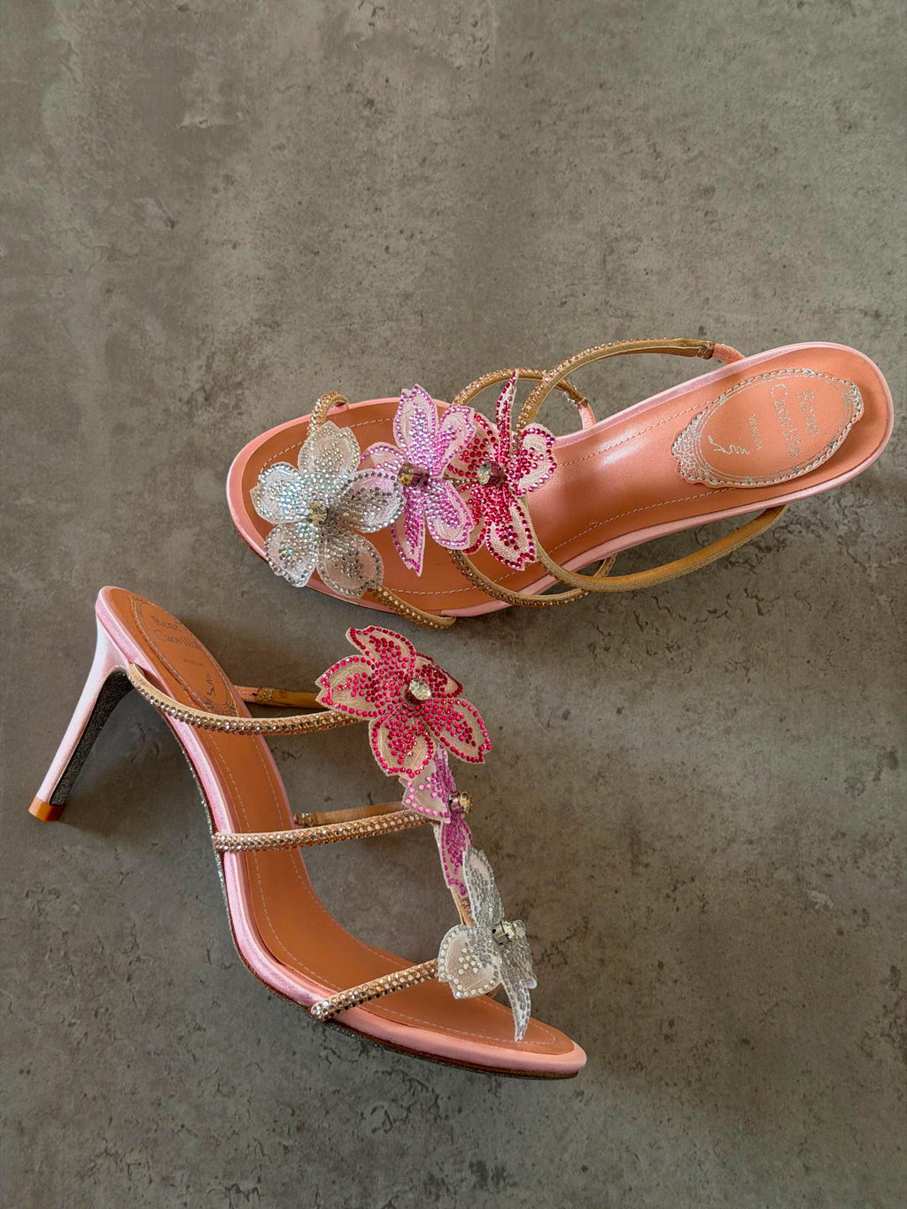 Rene Caovilla Peach Flower Sandal