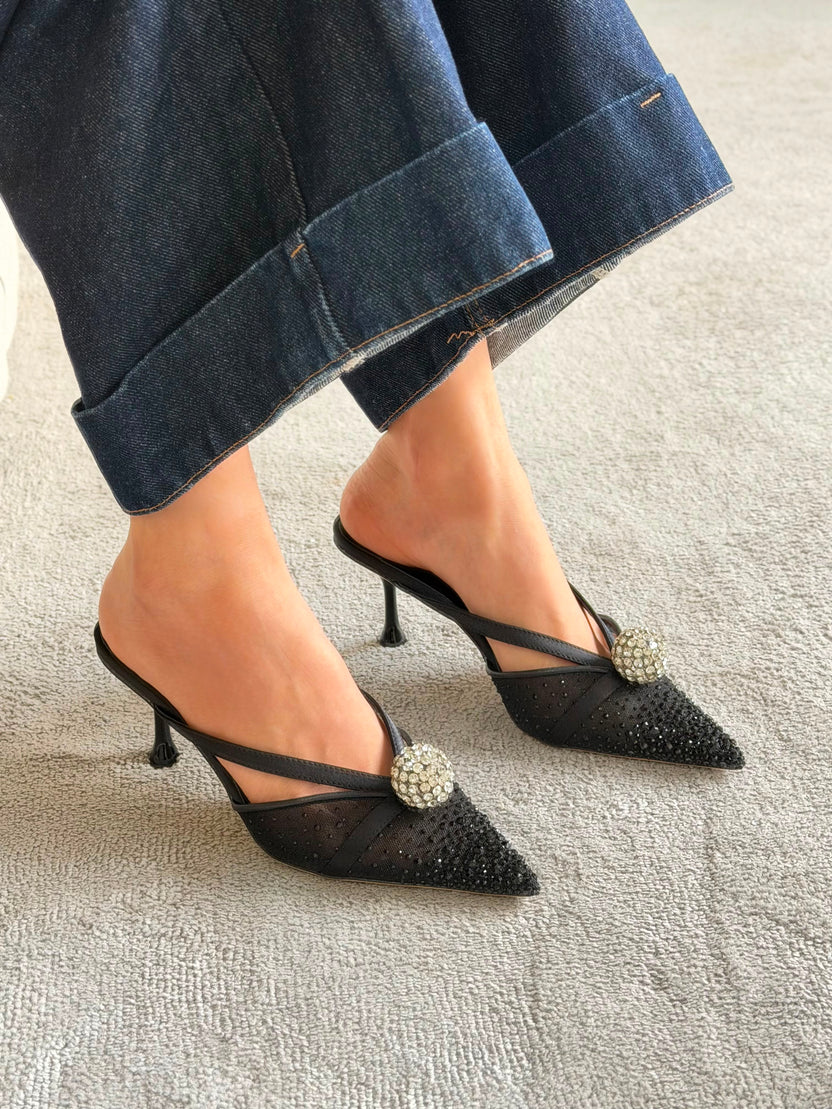 Jimmy Choo Vivi Crystal-Embellished Pointed-Toe Mules