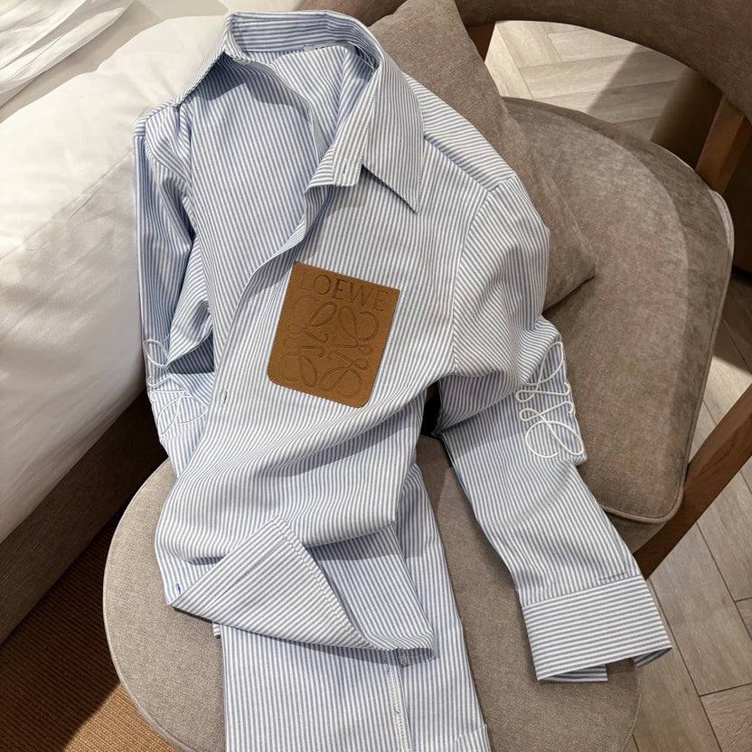 Loewe Striped Logo Cotton Shirt in Blue