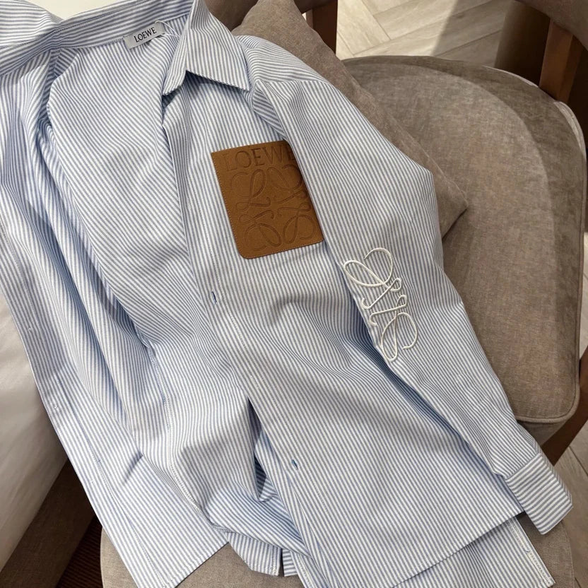 Loewe Striped Logo Cotton Shirt in Blue