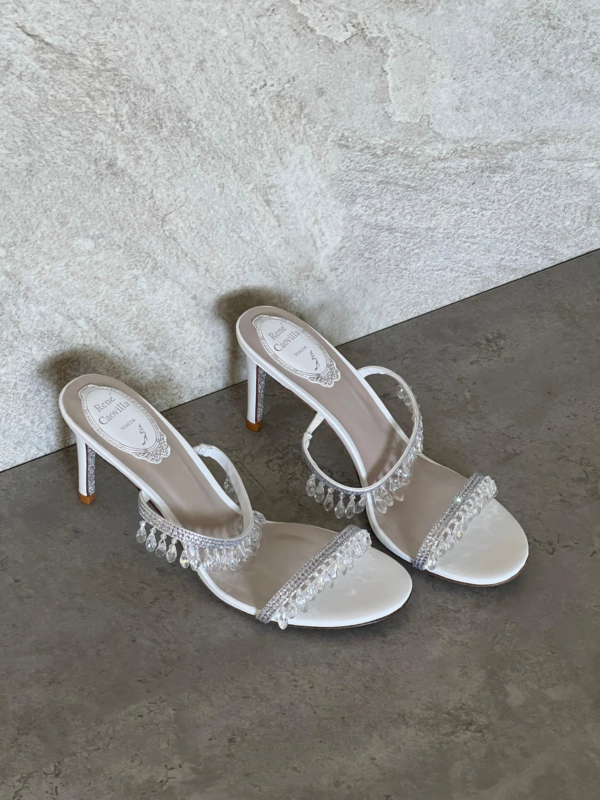 Rene Caovilla Satin Chandelier Heeled Mules