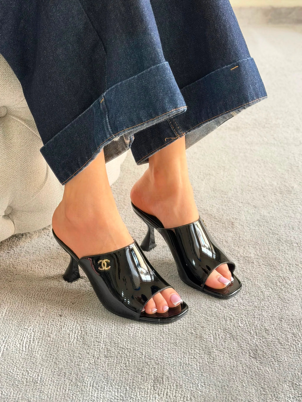 Chanel Patent Calfskin Heeled Mules