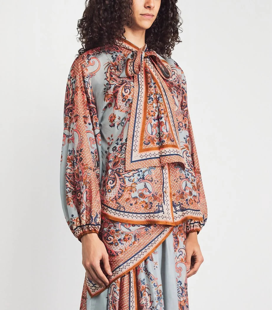 Zimmermann Aster Tie-Neck Blouse and Aster Scarf Midi Skirt Set