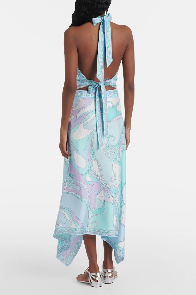 Pucci Orchidee Silk Twill Halterneck Top and Matching Maxi Skirt Set