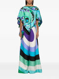 Pucci Orchidee-Print Silk-Twill Cape Top and Iride-Print Wide-Leg Pants Matching Set
