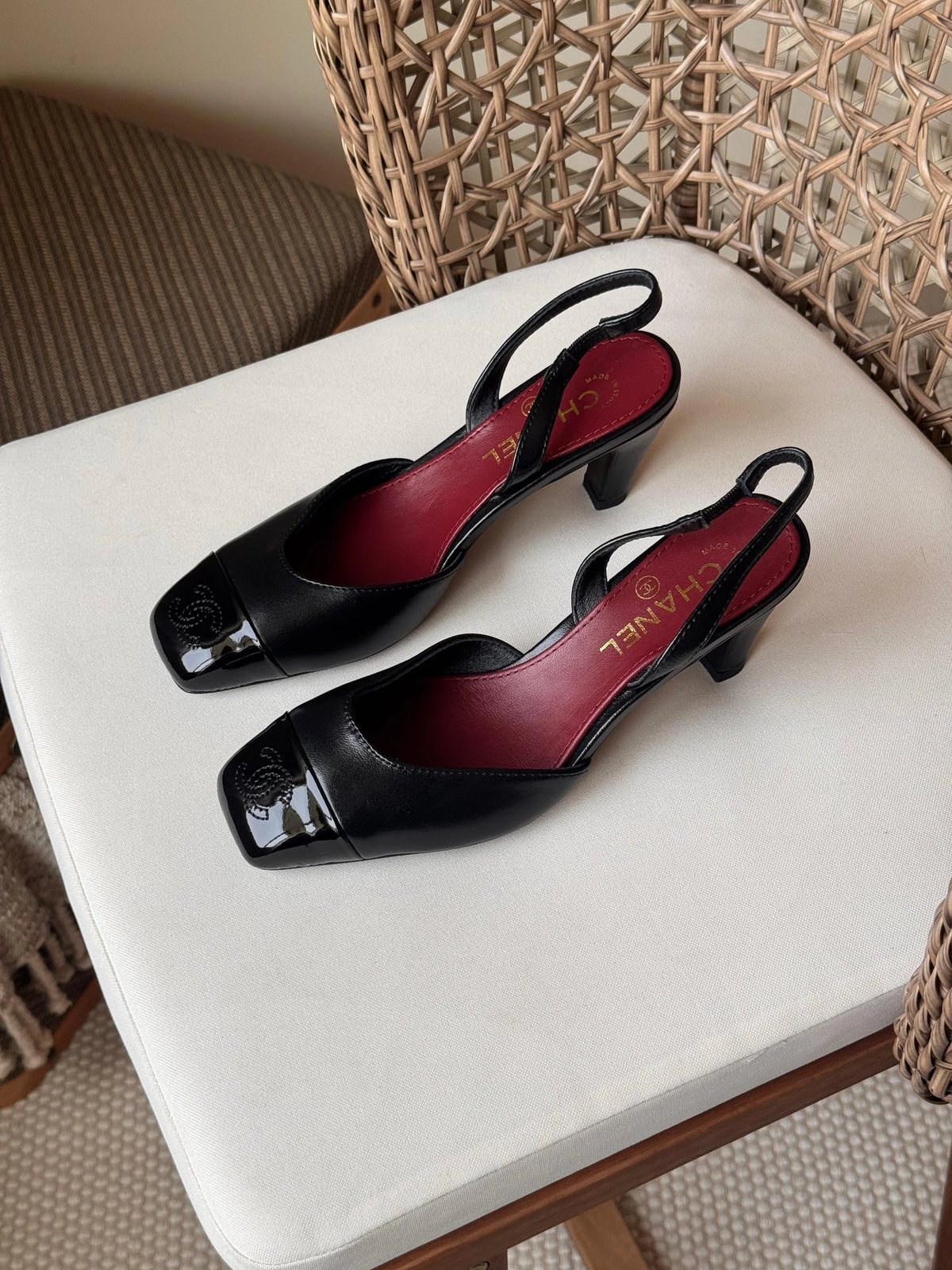 Chanel Lambskin & Patent Calfskin Slingbacks