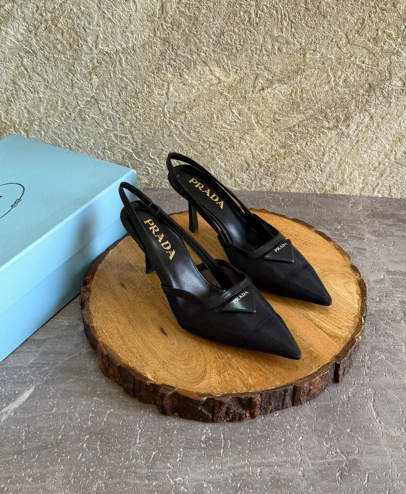 Prada Mesh Fabric Slingback Pumps