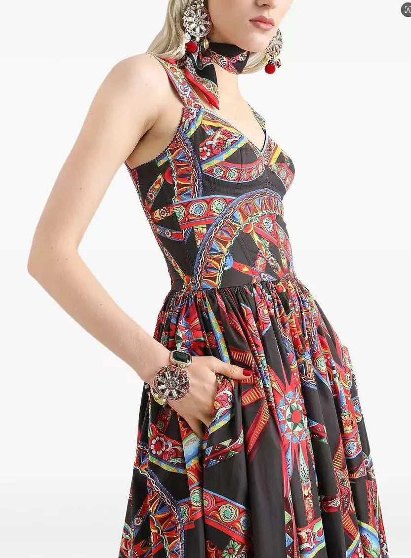 Dolce & Gabbana Carretto-print Poplin Dress