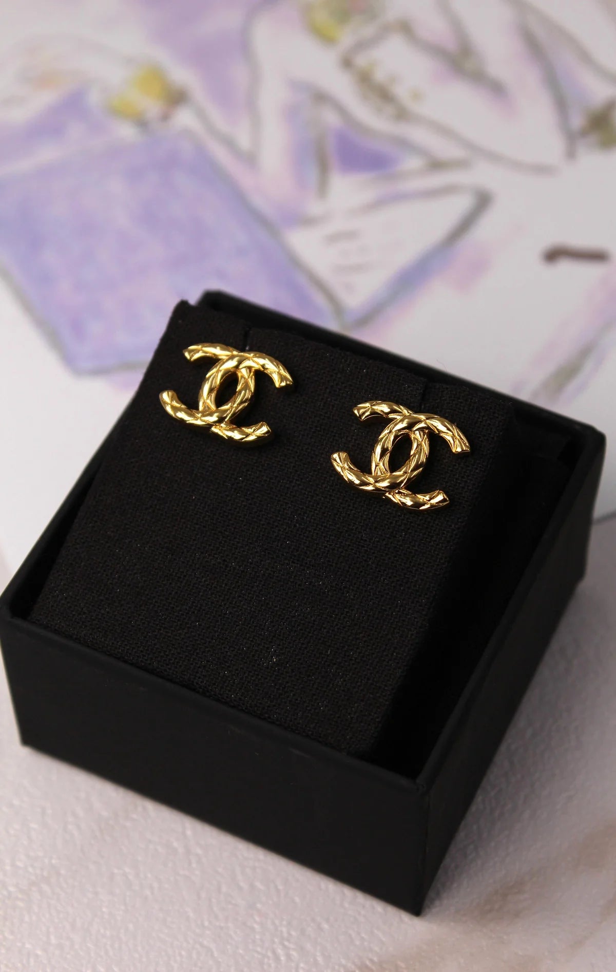 Chanel Textured Quilted CC Necklace & Earrings Set