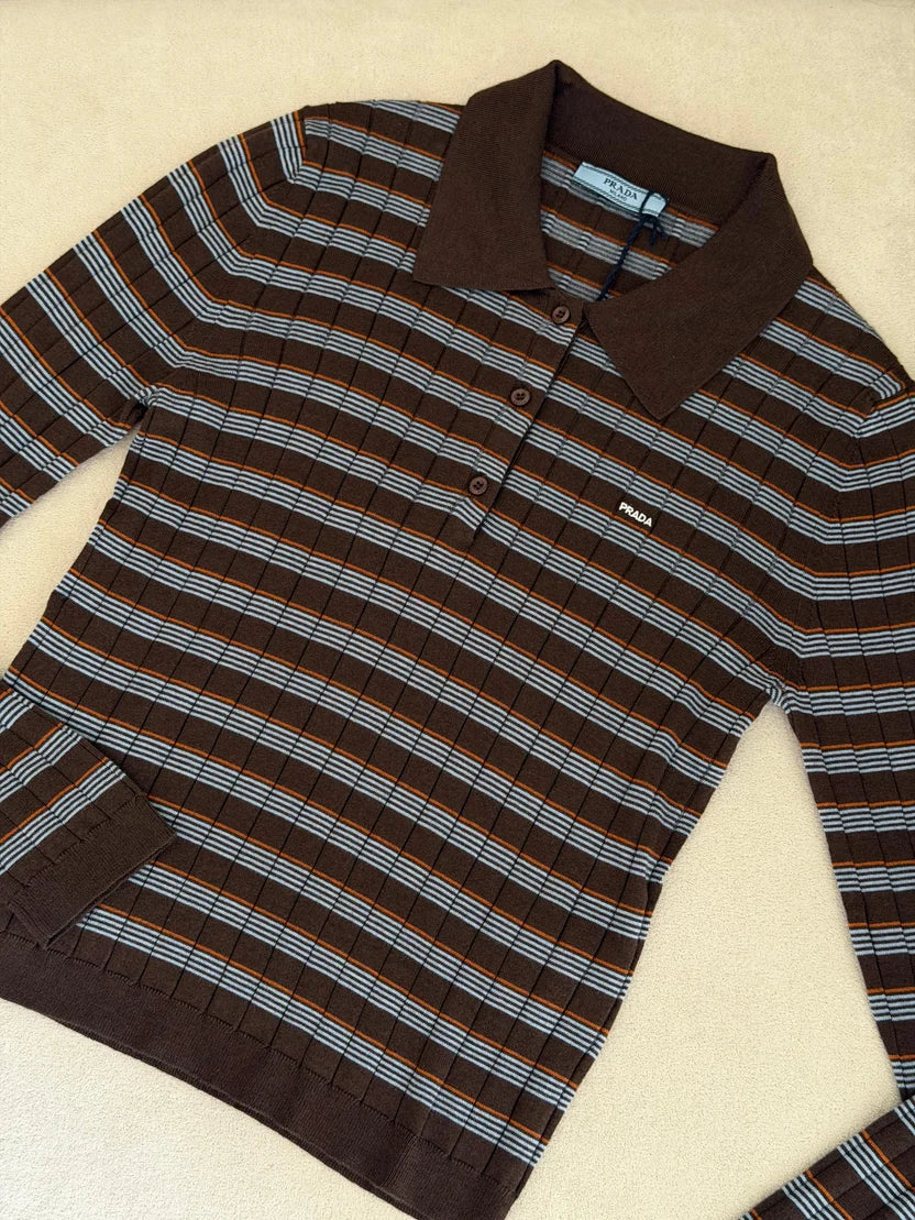 Prada Striped Cashmere-Blend Polo Shirt