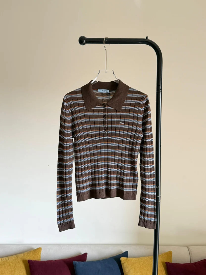 Prada Striped Cashmere-Blend Polo Shirt