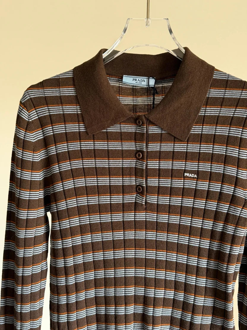 Prada Striped Cashmere-Blend Polo Shirt