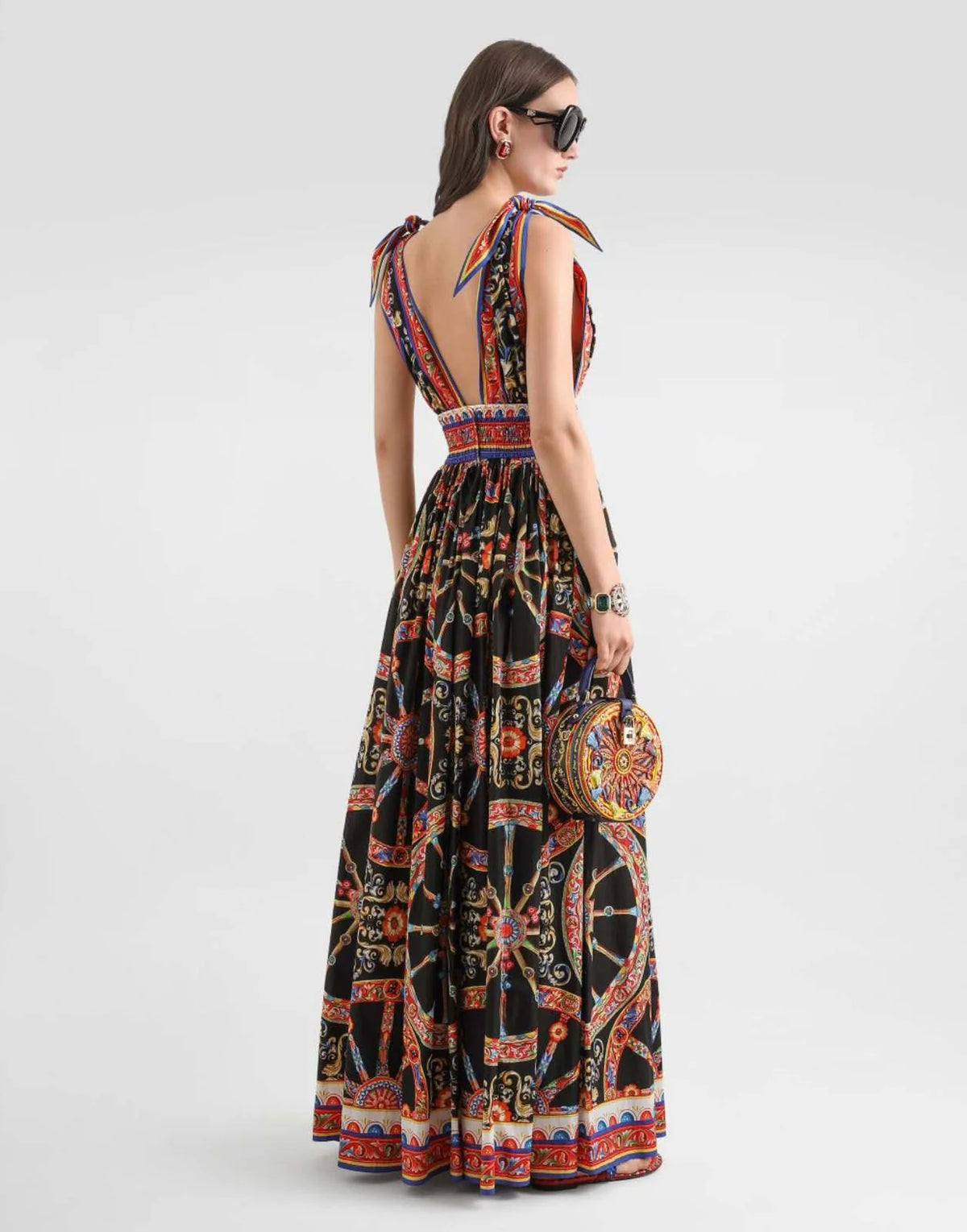 Dolce & Gabbana Carretto-print Long Poplin Dress