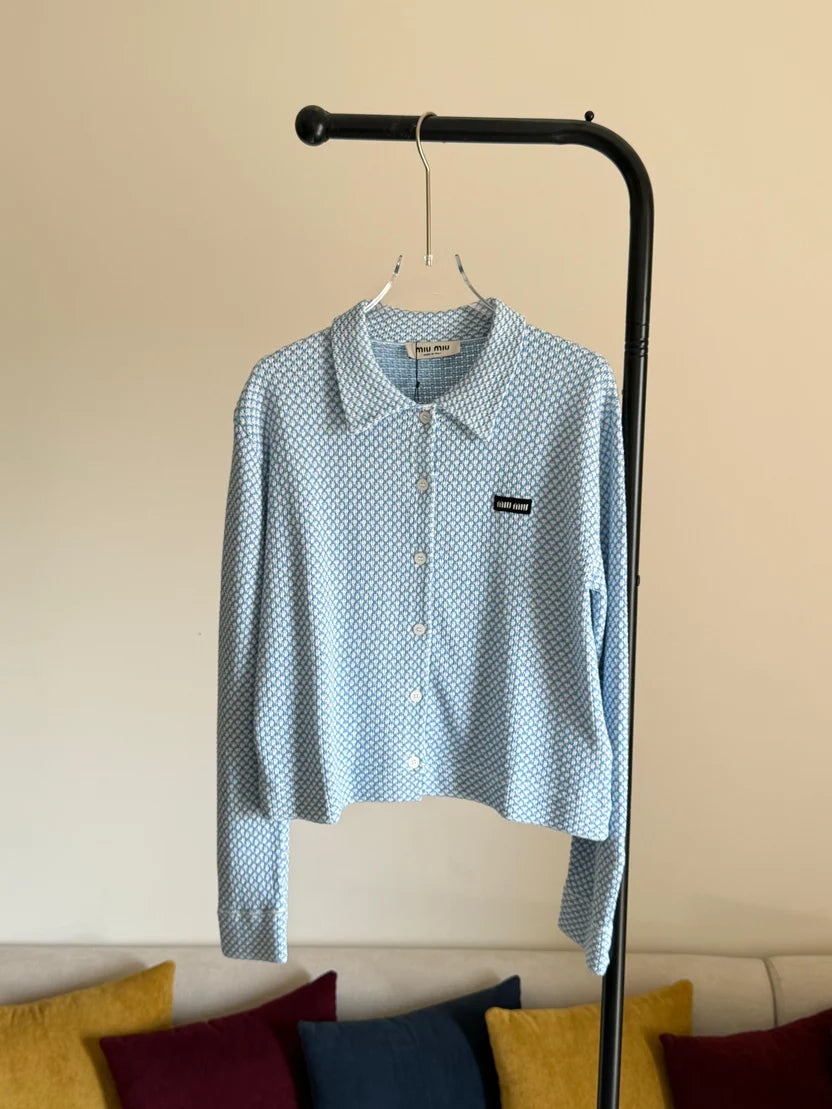 Miu Miu White / Sky Blue Cotton Shirt
