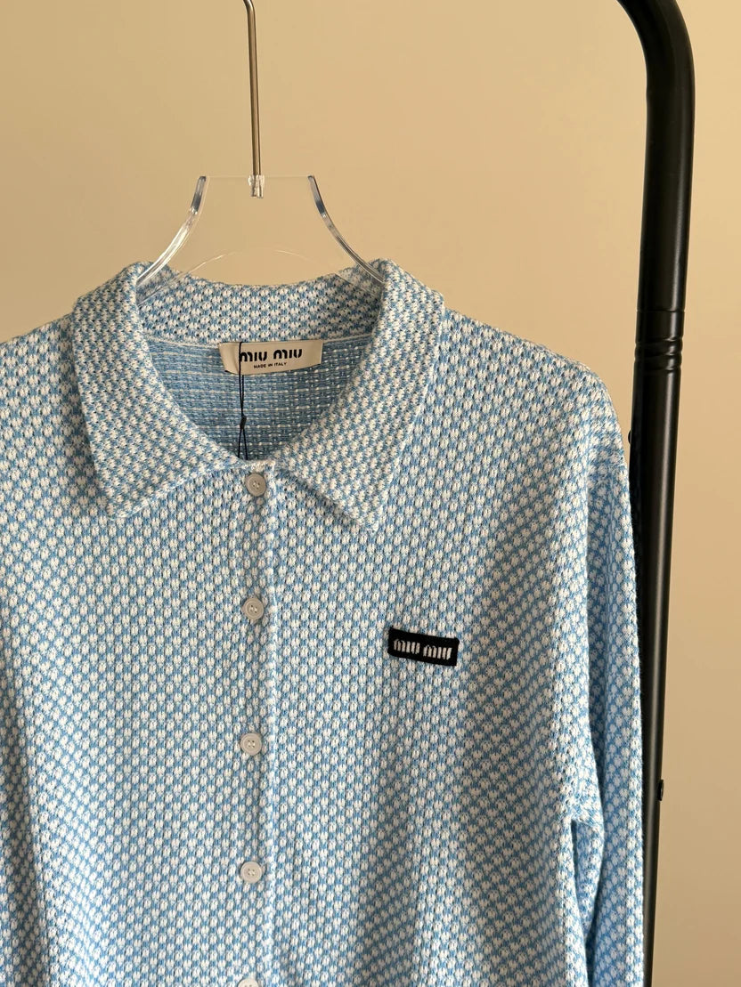 Miu Miu White / Sky Blue Cotton Shirt