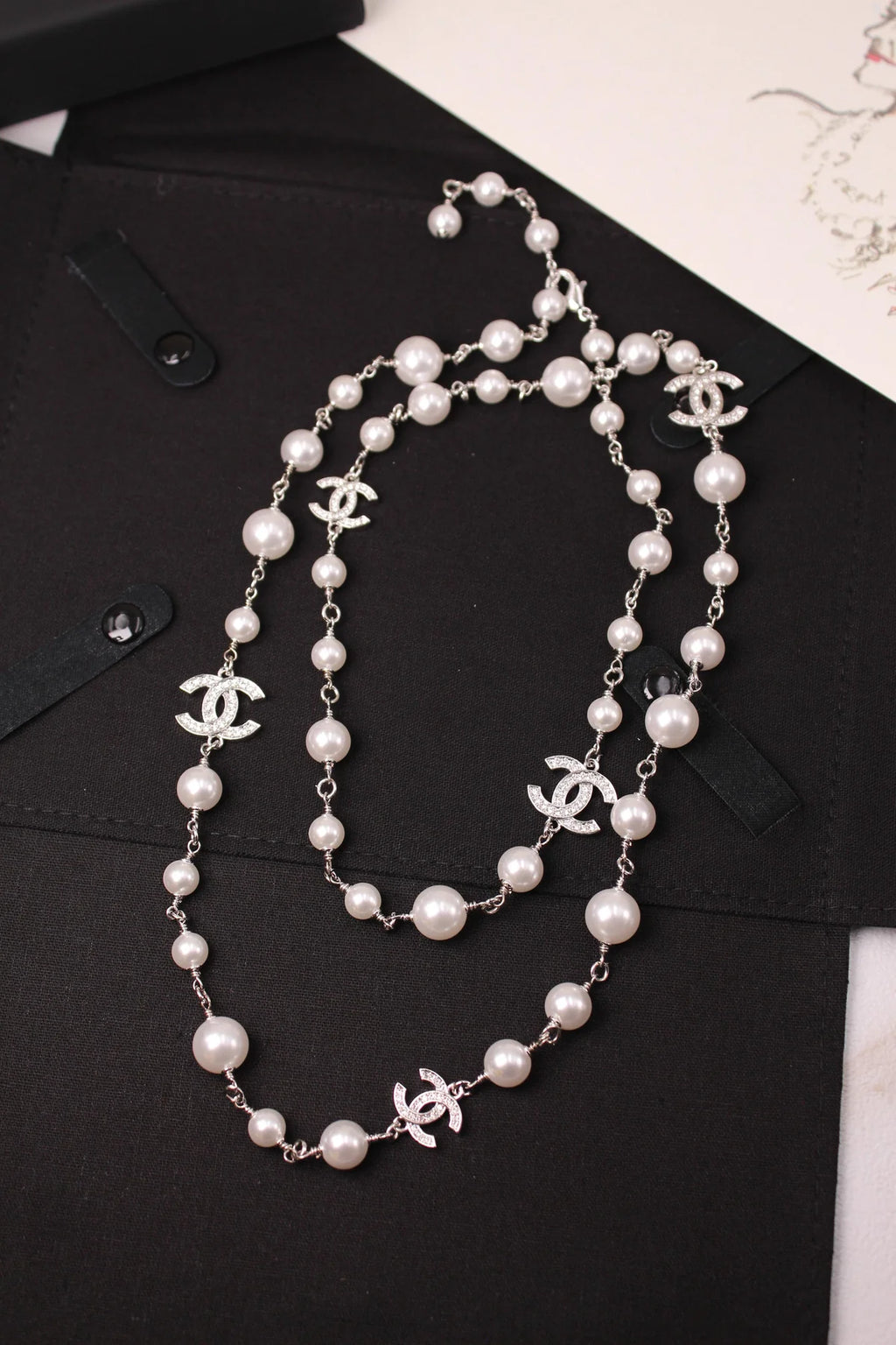 Chanel Crystal CC Star & Tear-Drop Charm Necklace & Earrings Set