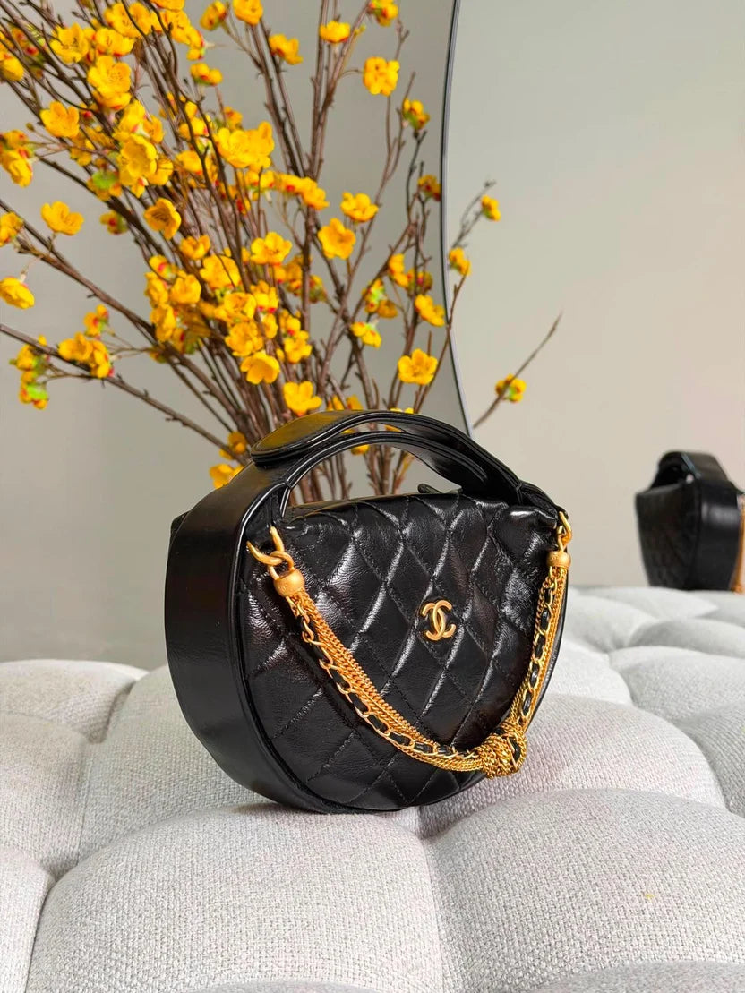 Chanel Double Chain Bow Pouch Quilted Caviar Mini Hobo Bag