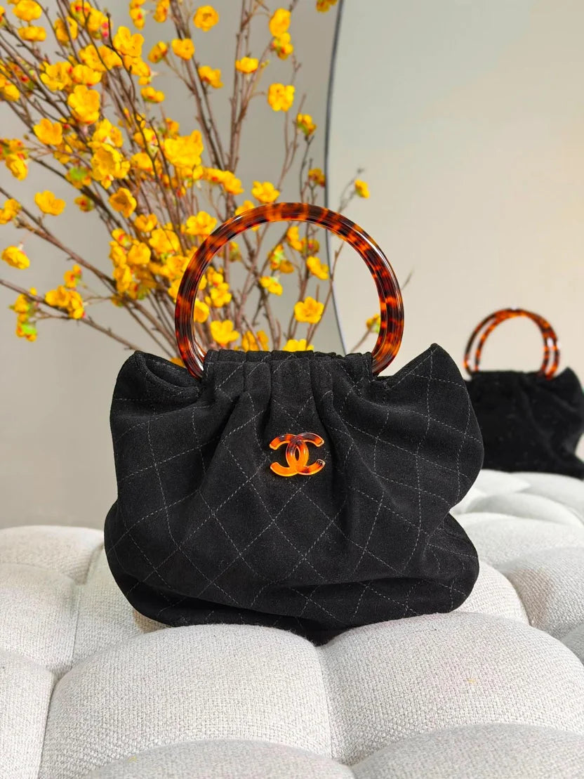 Chanel Mini Pouch in Suede and Tortoise-Shell Effect Plexi
