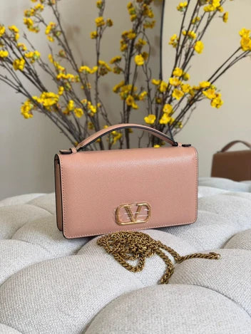 Valentino Garavani VLogo Signature Metallic Grainy Calfskin Wallet with Chain