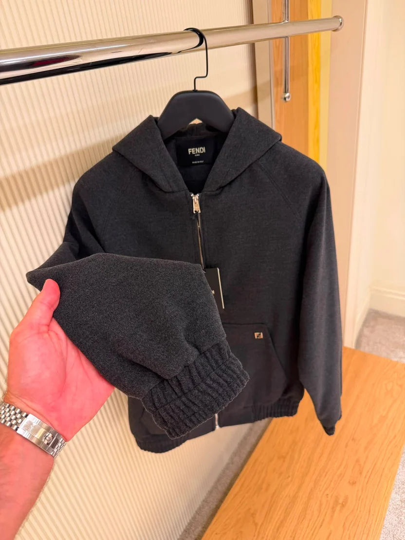 Fendi Micro FF Plaque Zip-Up Cashmere Hoodie