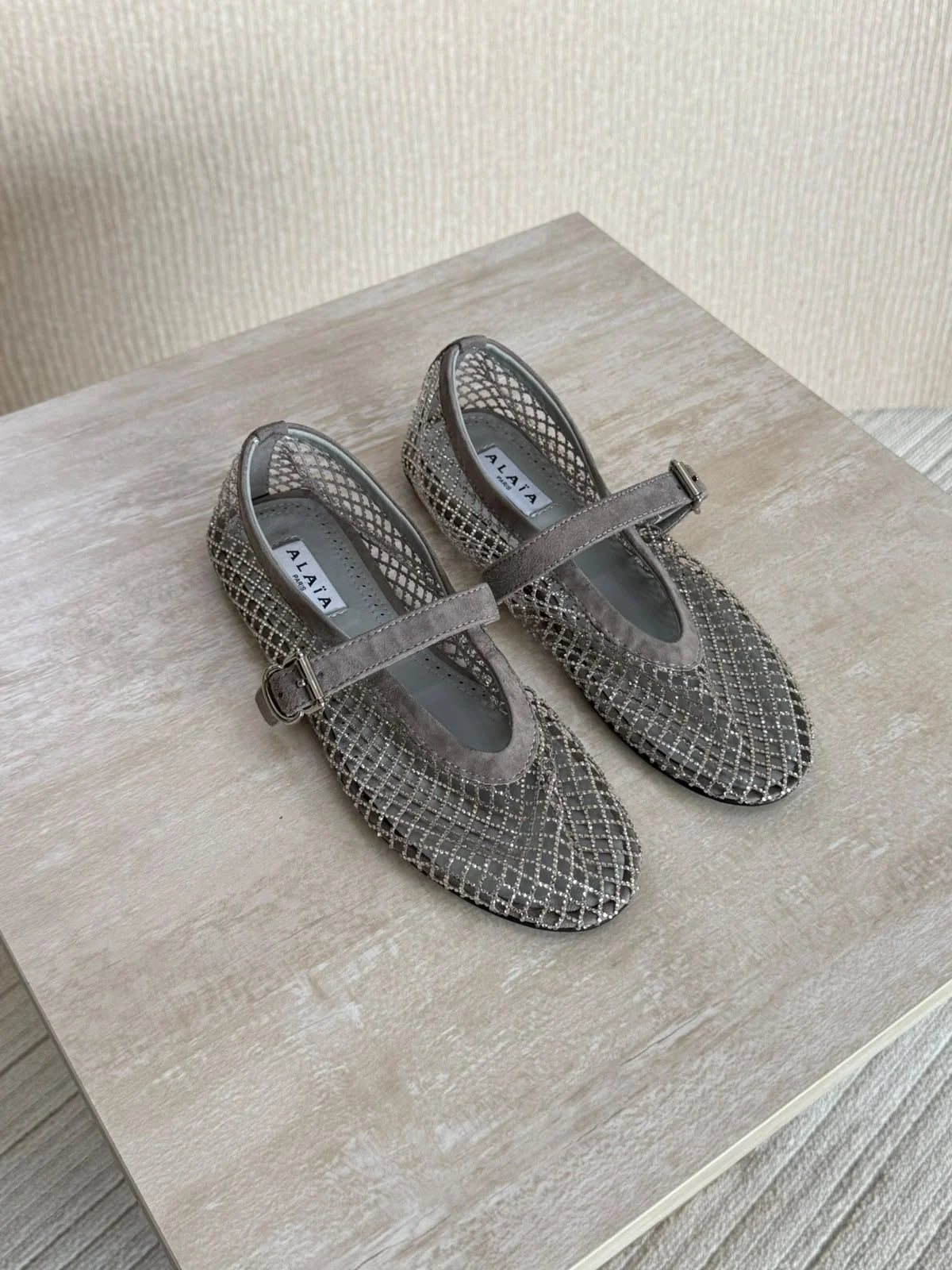 Alaia Fishnet Ballet Flats in Crystal Mesh