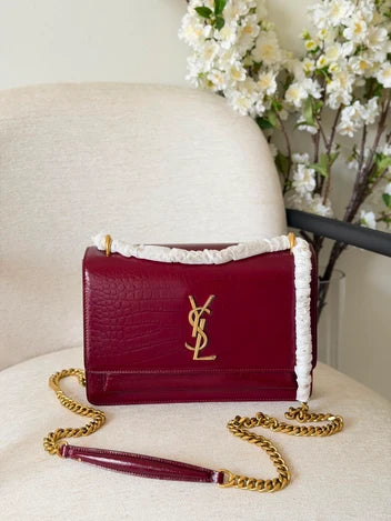 Saint Laurent Sunset Bag Crocodile-Embossed Leather