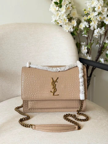 Saint Laurent Sunset Bag Crocodile-Embossed Leather