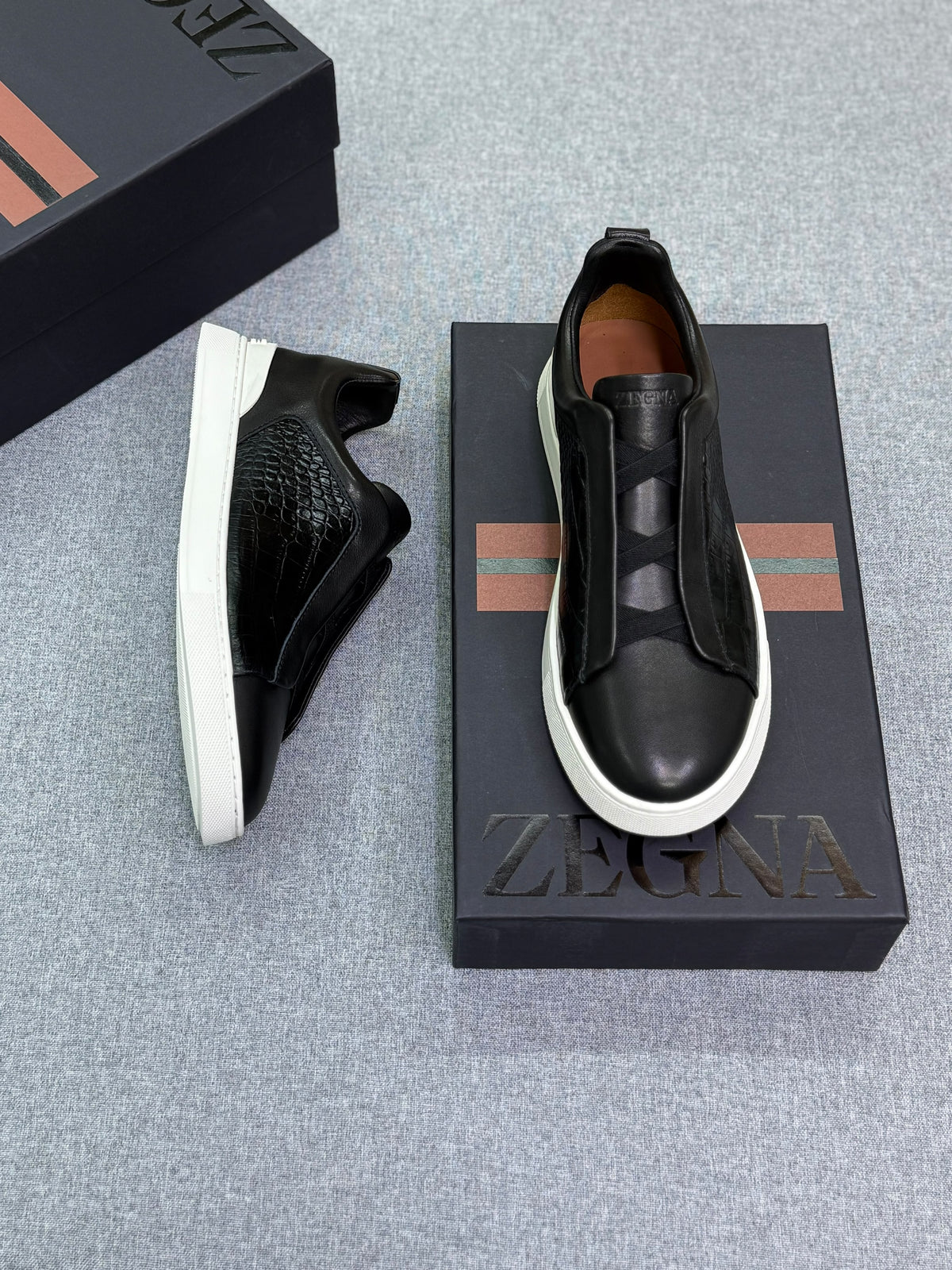 Zegna Triple Stitch Leather Low-Top Sneakers