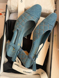 Chanel Quilted Denim Slingback Heels