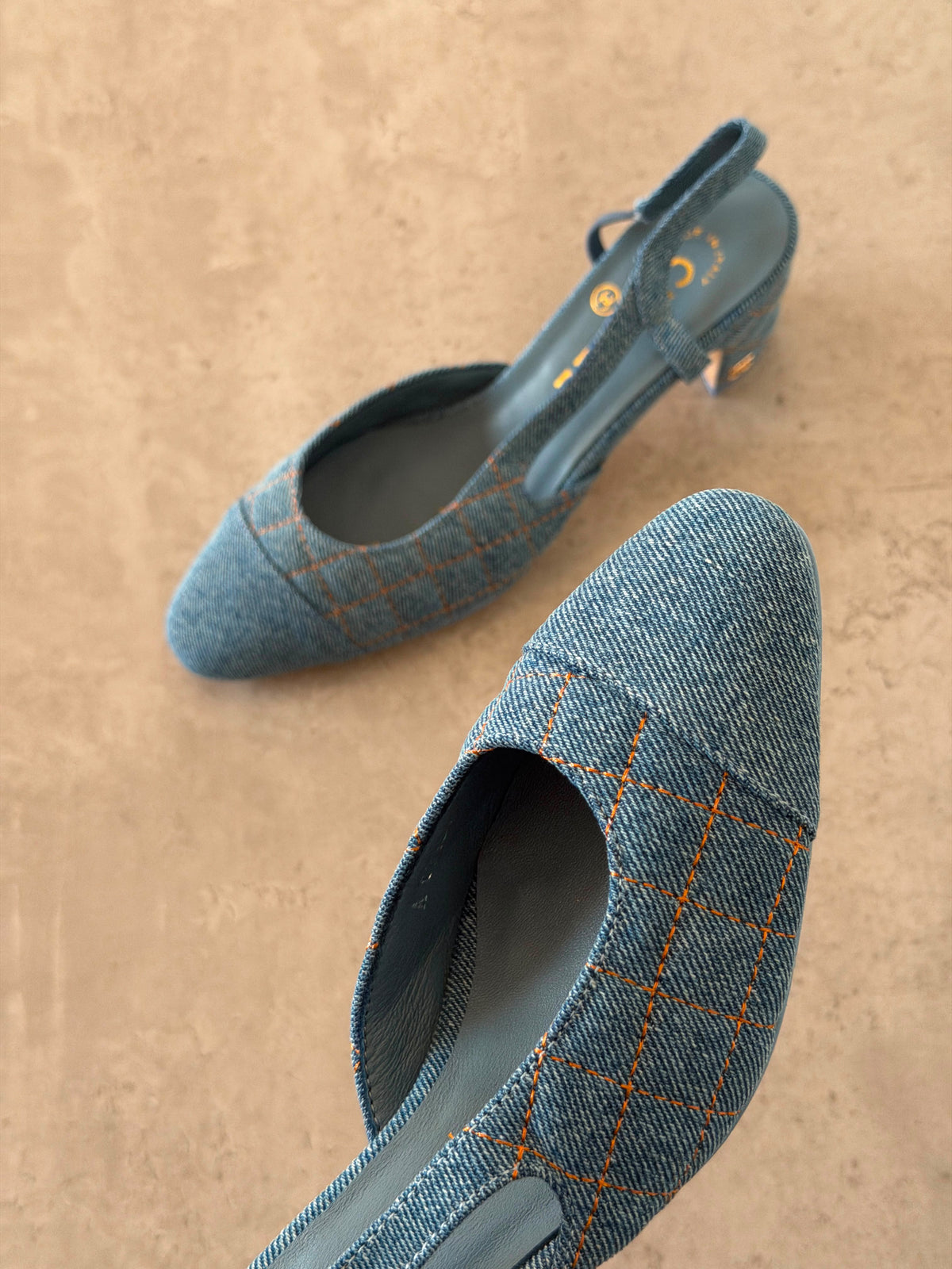 Chanel Quilted Denim Slingback Heels