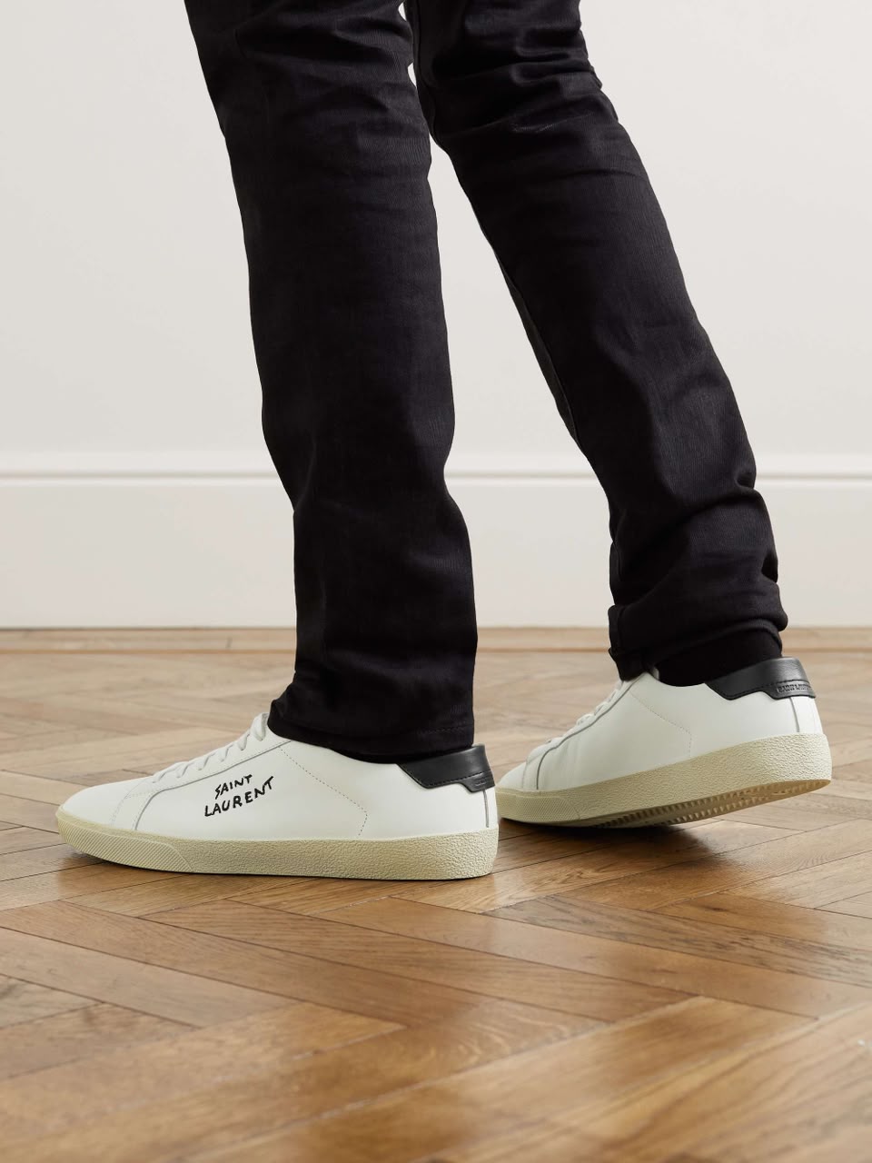 Saint Laurent Court Classic SL/06 Embroidered Sneakers in Leather