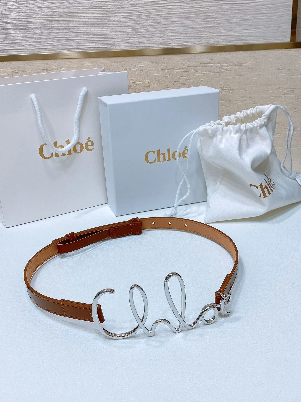 Chloé Signature Logo Buckle Leather Belt
