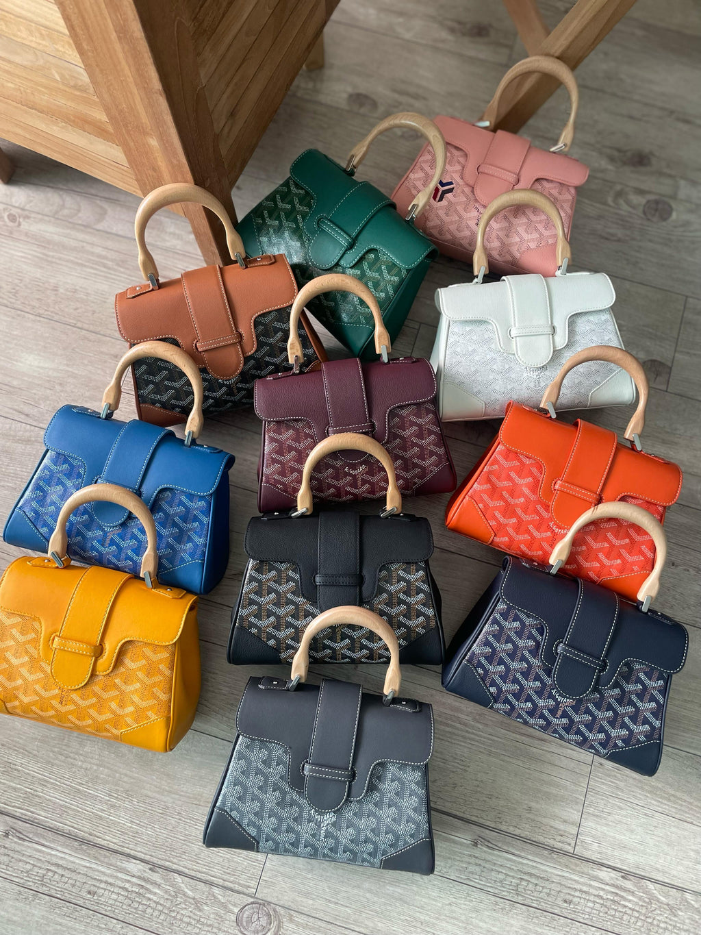 Goyard Custom Top Handle Bag with Wooden Handle