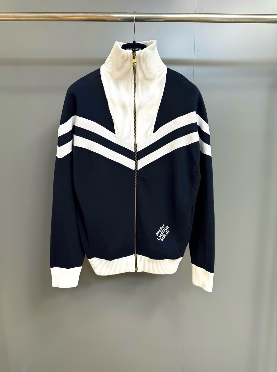 LV Zip-Up Colorblock Knit Cardigan