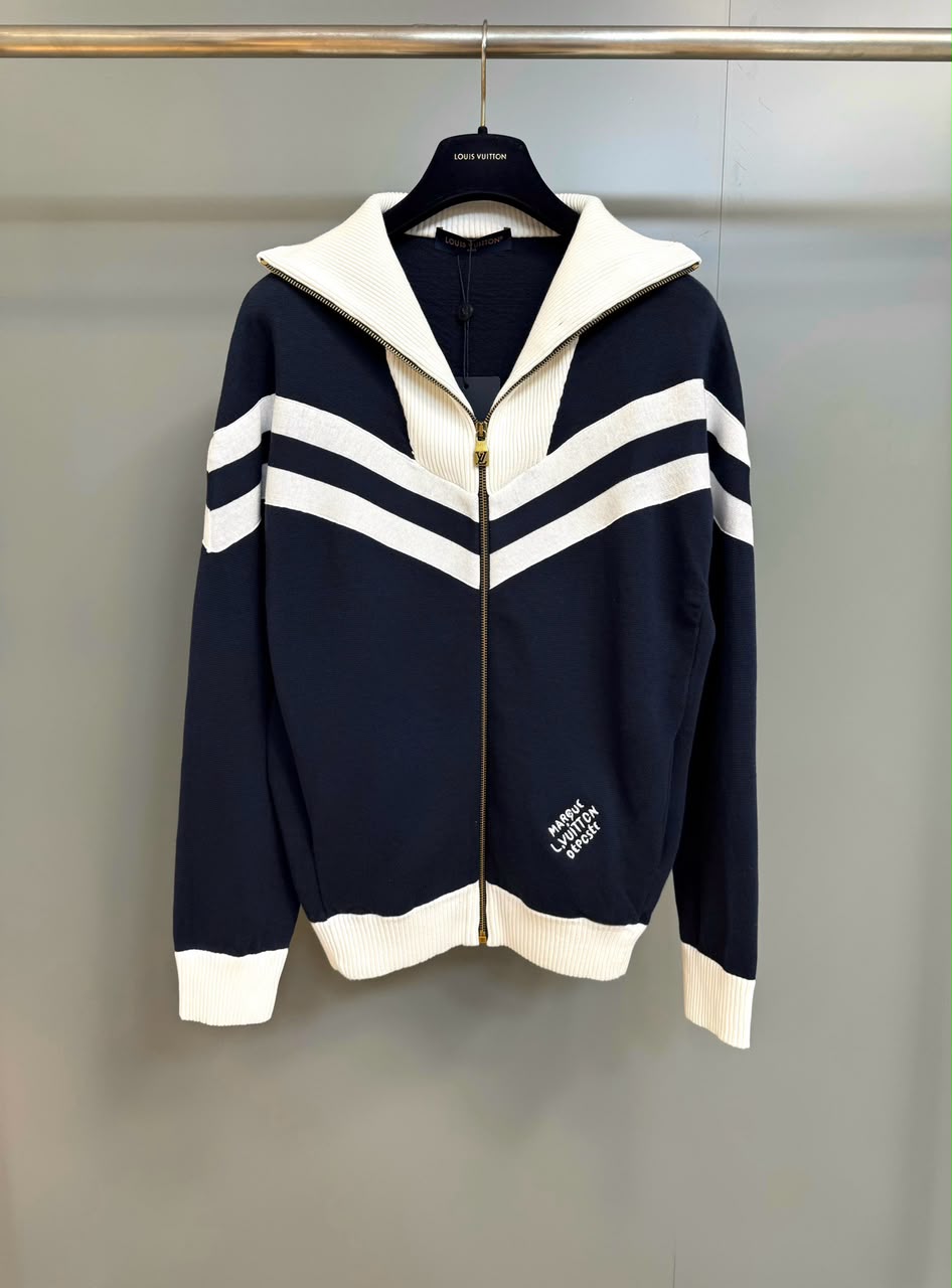 LV Zip-Up Colorblock Knit Cardigan