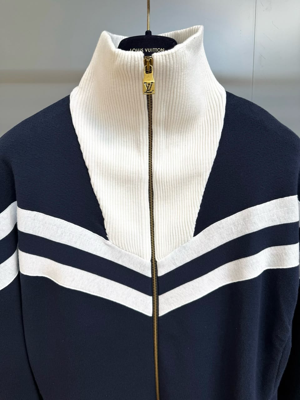LV Zip-Up Colorblock Knit Cardigan