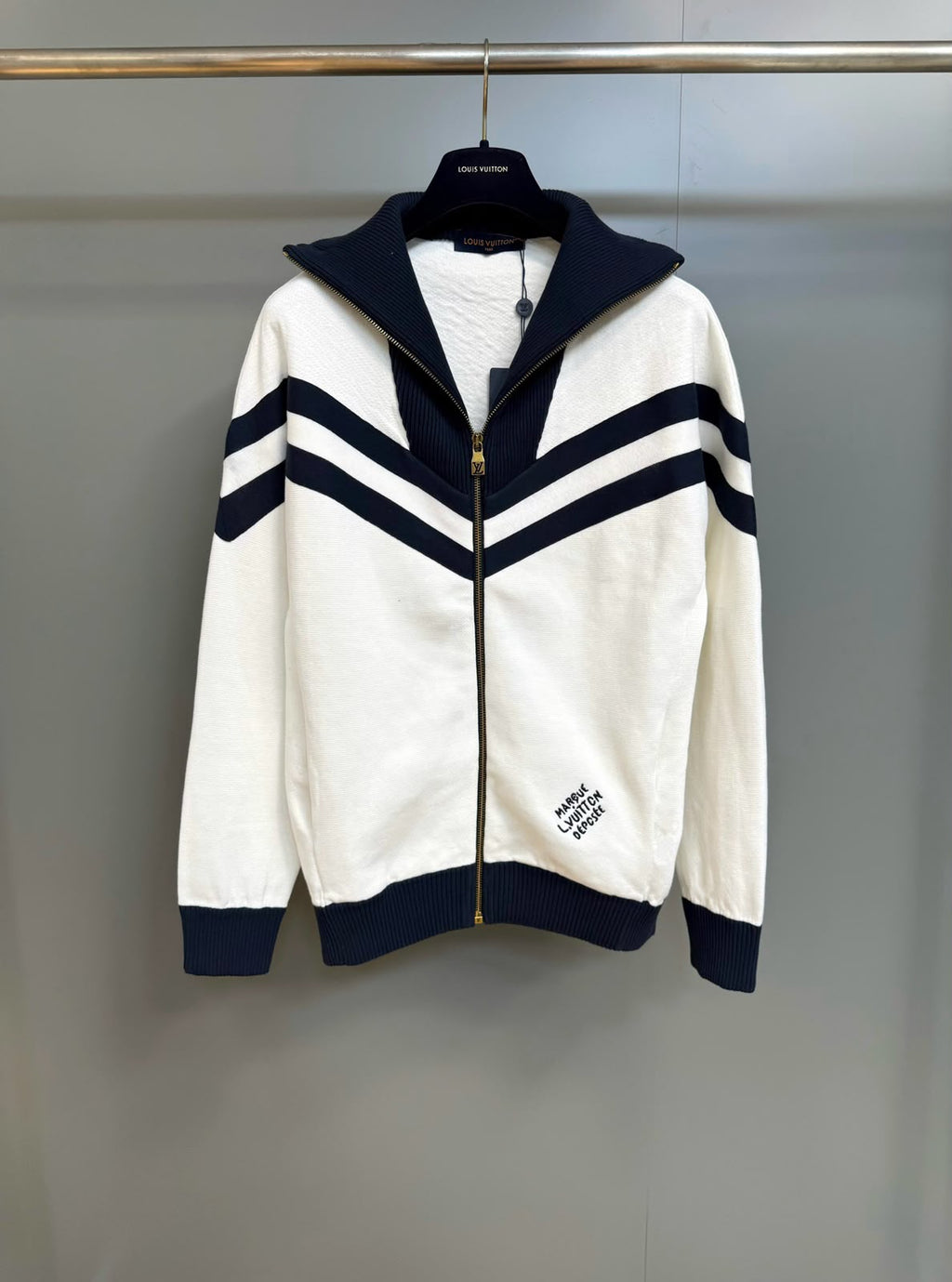 LV Zip-Up Colorblock Knit Cardigan
