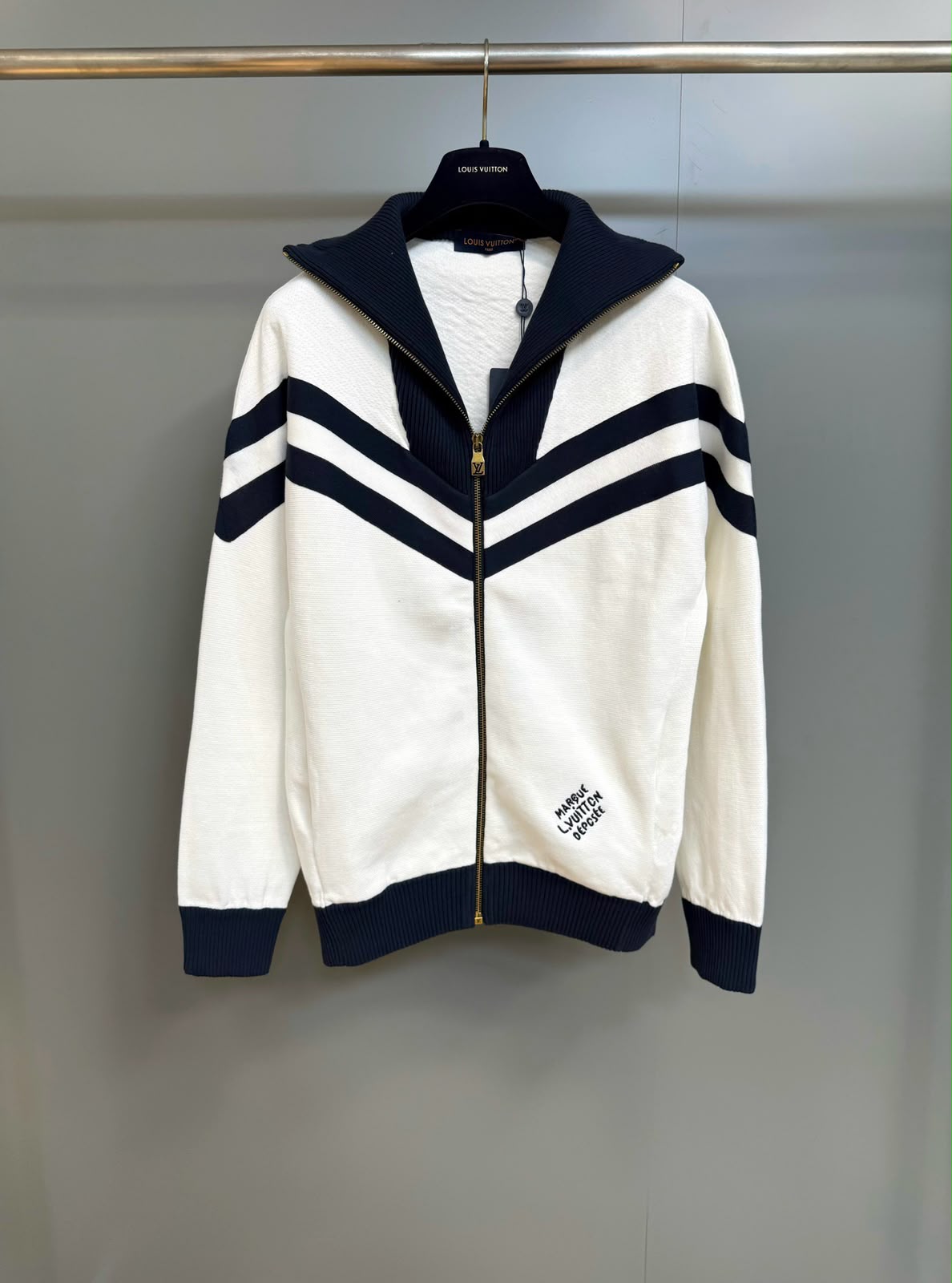 LV Zip-Up Colorblock Knit Cardigan