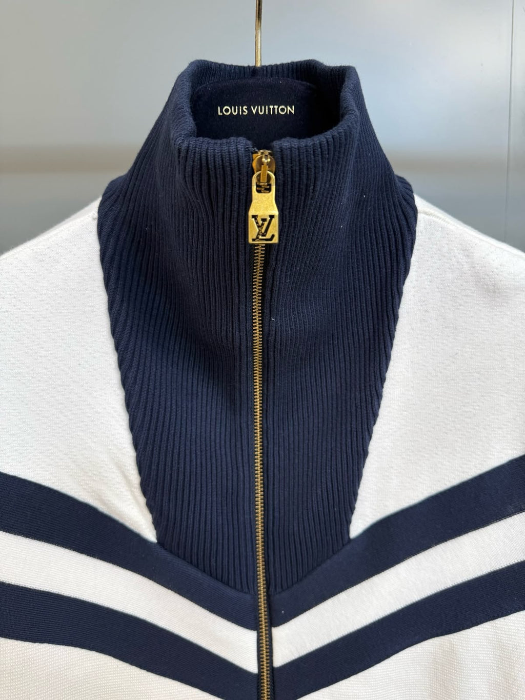 LV Zip-Up Colorblock Knit Cardigan