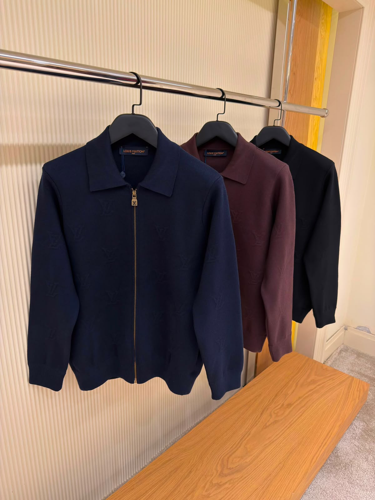 LV Zip-Up Collared Knit Cardigan