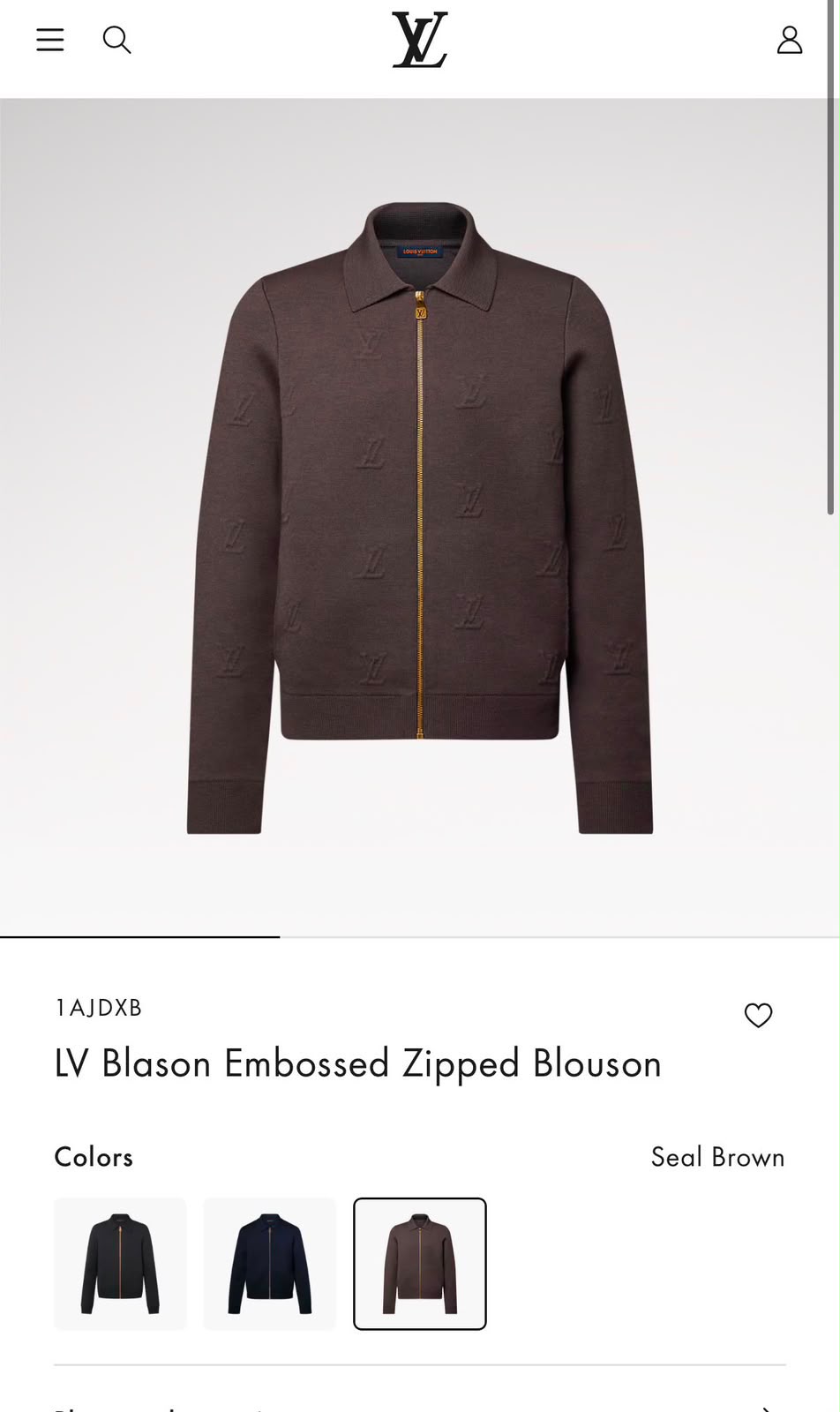 LV Zip-Up Collared Knit Cardigan