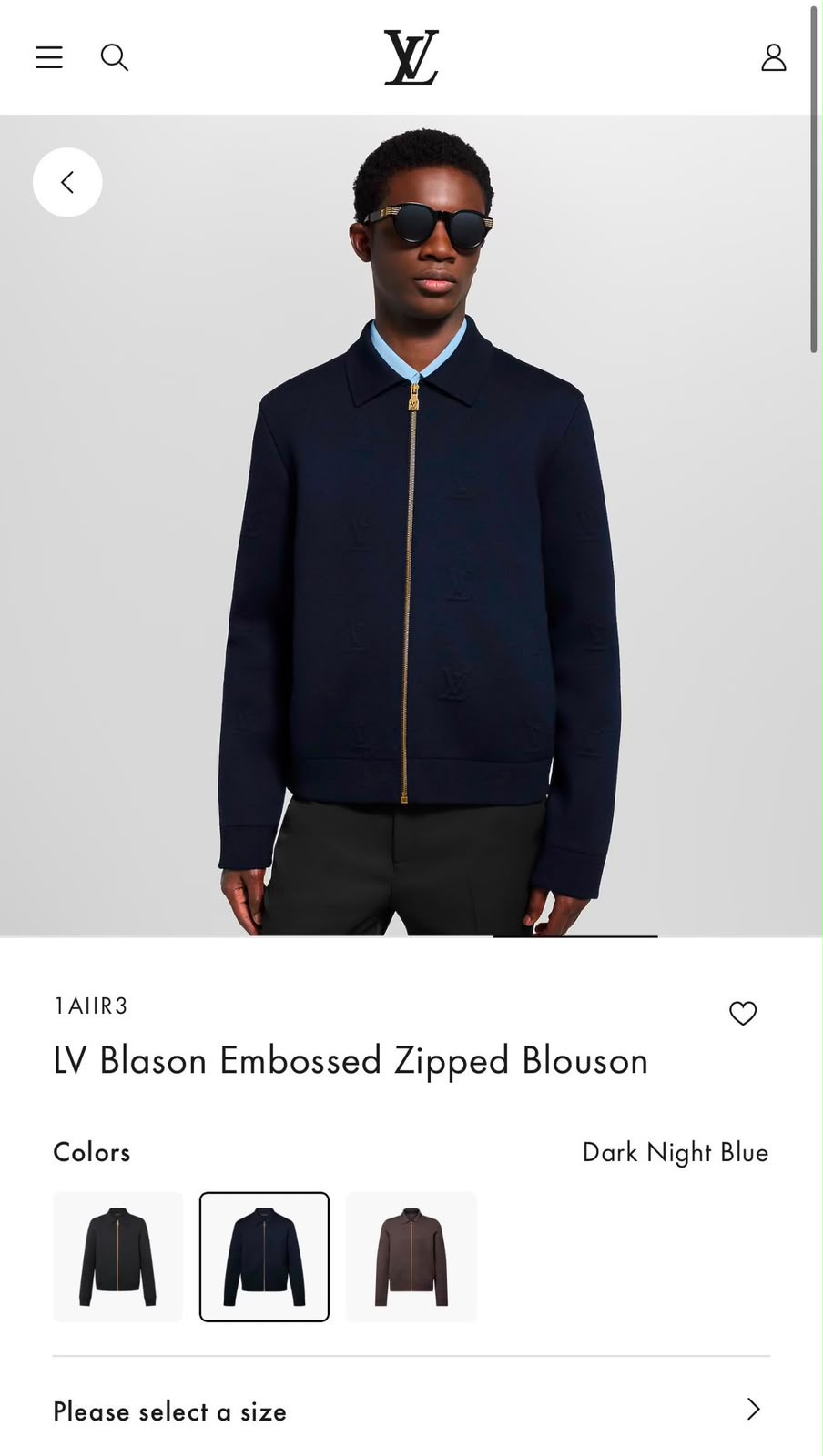 LV Zip-Up Collared Knit Cardigan