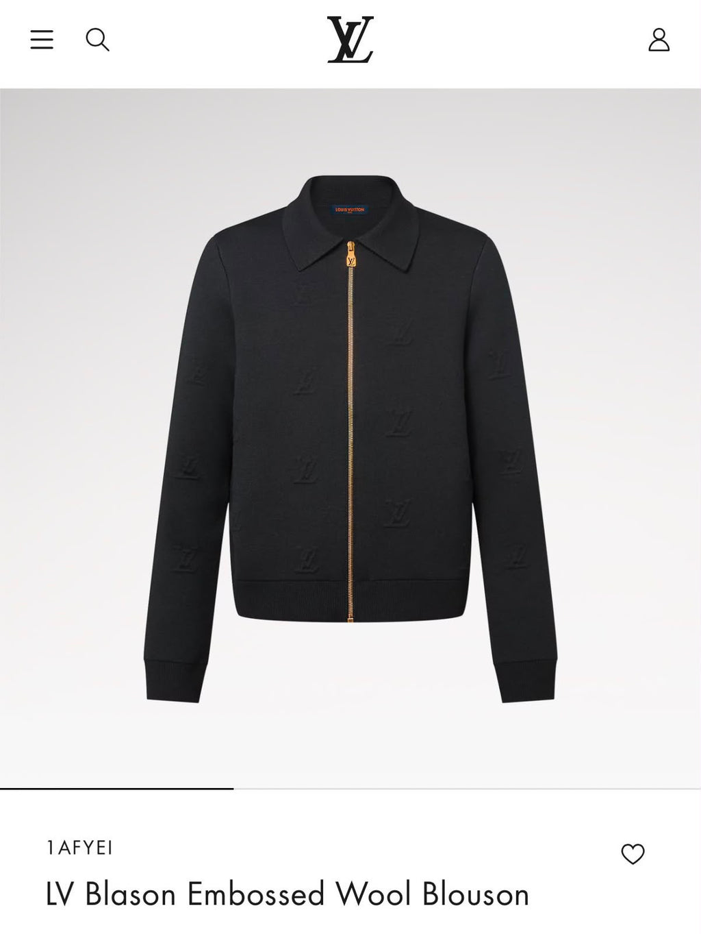 LV Zip-Up Collared Knit Cardigan