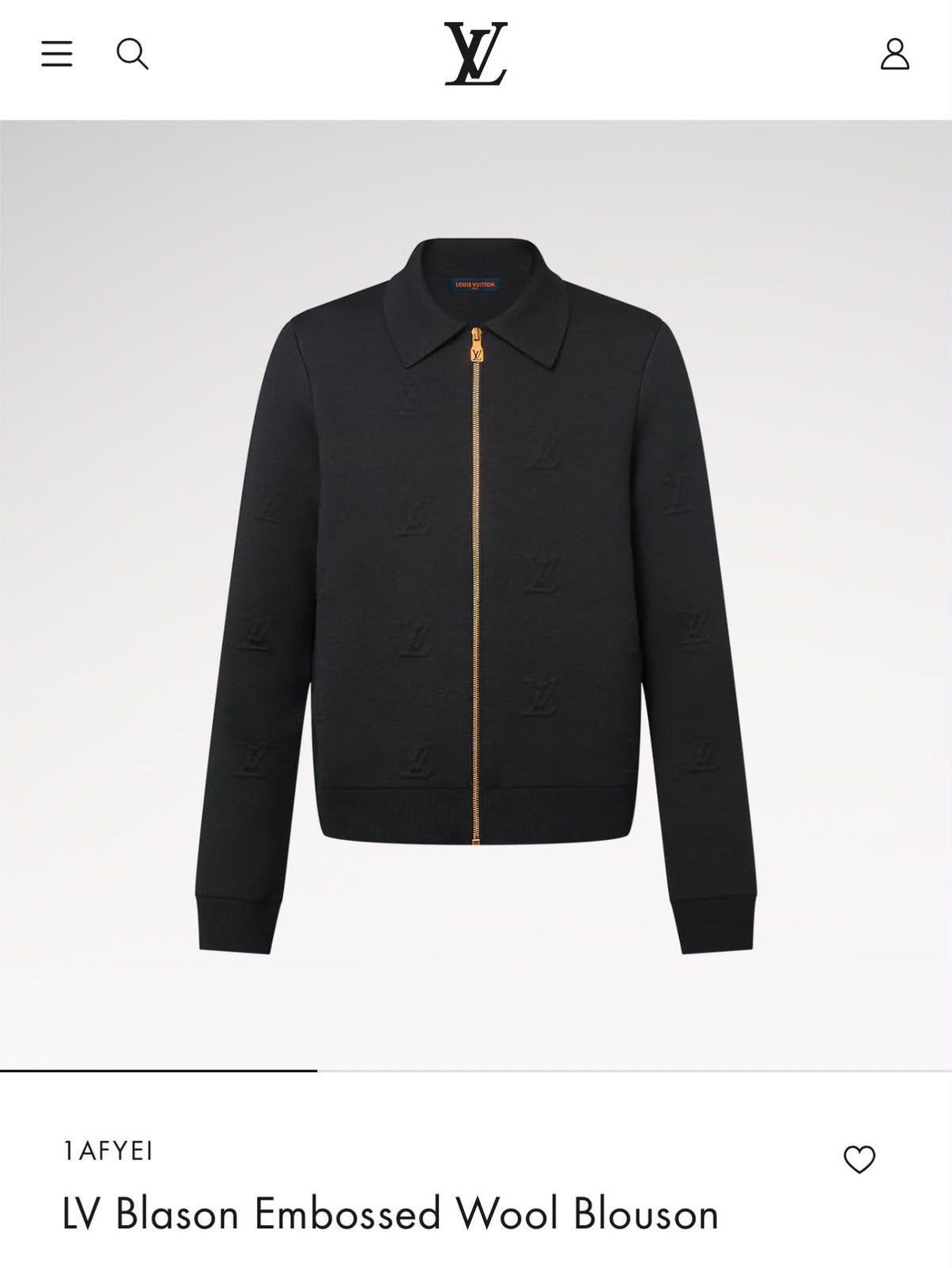 LV Zip-Up Collared Knit Cardigan