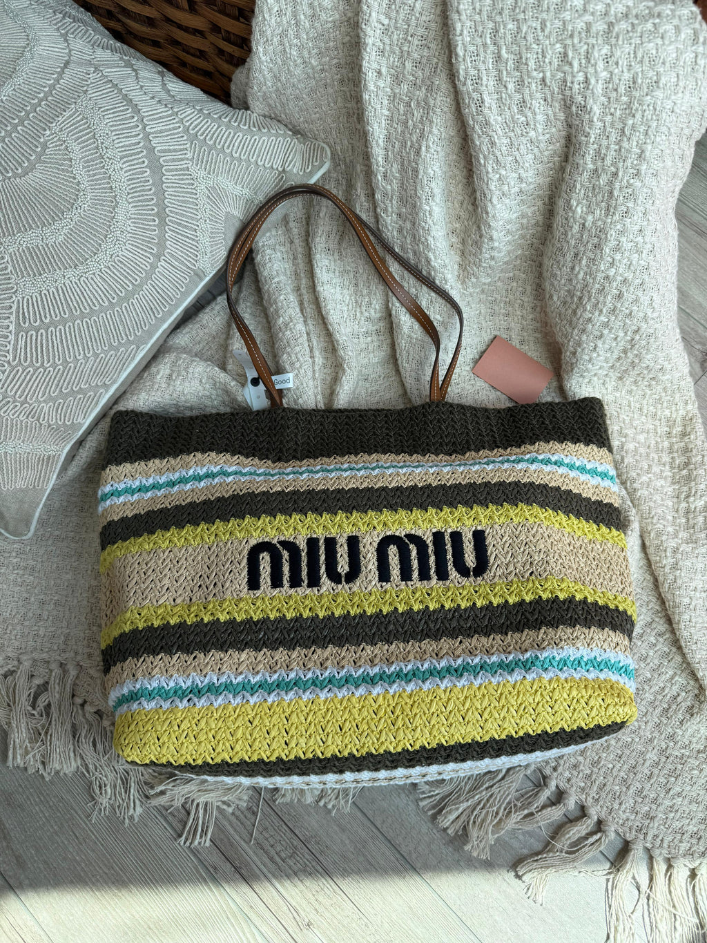 Miu Miu Striped Crochet / Knit Tote Bag