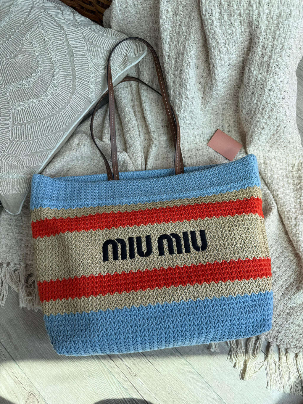 Miu Miu Striped Crochet / Knit Tote Bag
