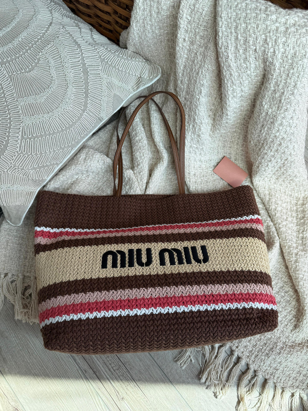 Miu Miu Striped Crochet / Knit Tote Bag