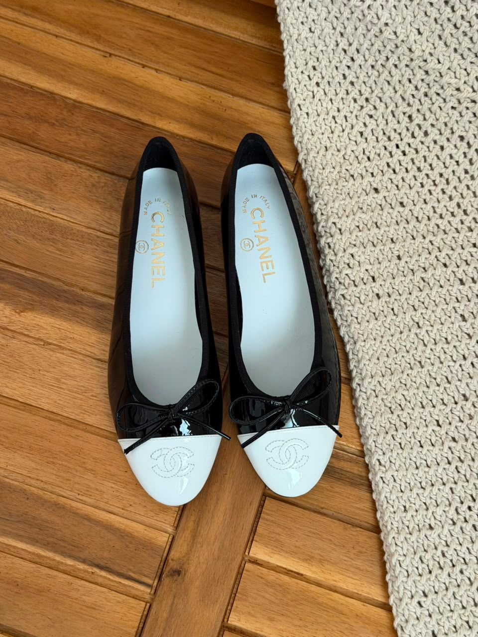 Chanel Patent Calfskin Cap-Toe Ballerinas