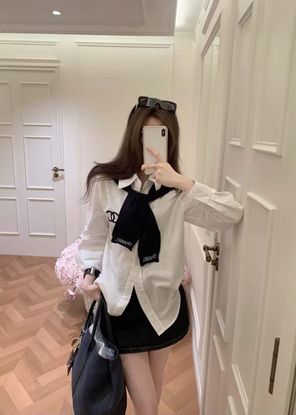 Chanel White Cotton Shirt with Attached