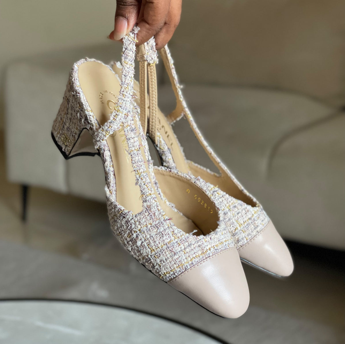 Chanel Tweed Cap-Toe Slingbacks